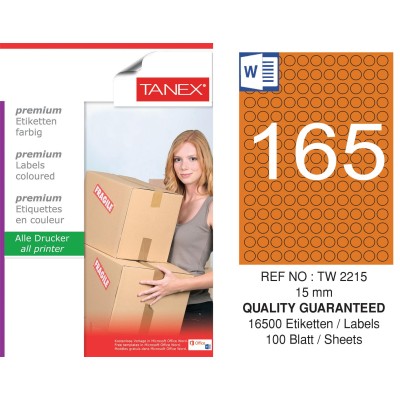 Tanex TW-2215 15mm Turuncu Pastel Laser Etiket 100 Lü