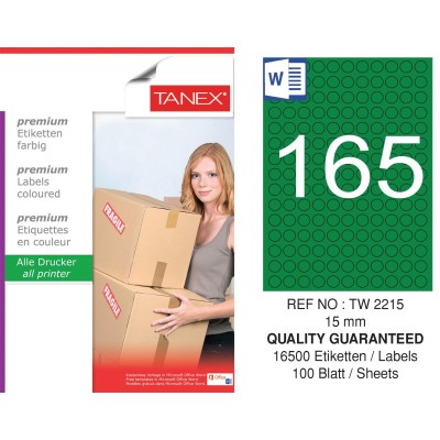 Tanex TW-2215 15mm Yeşil Pastel Laser Etiket 100 Lü