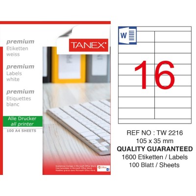 Tanex TW-2216 105x35 mm Laser Etiket 100 Ad.