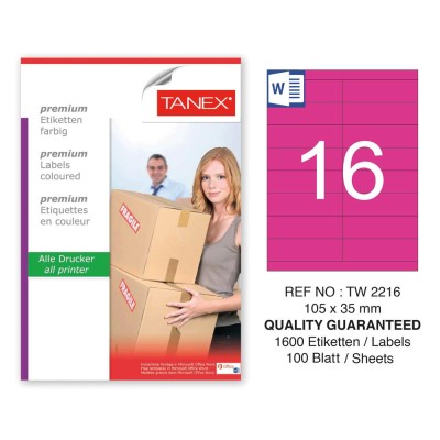 Tanex TW-2216 105x35mm Pembe Pastel Laser Etiket 100 Lü