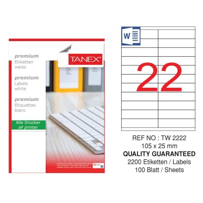 Tanex TW-2222 105x25mm Laser Etiket 100 Lü