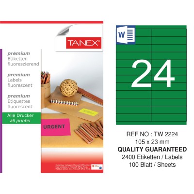 Tanex Tw-2224 105x23 mm Yeşil Floresan Laser Etiket 100 Lü