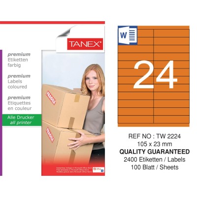 Tanex TW-2224 105x23mm Turuncu Pastel Laser Etiket 100 Lü