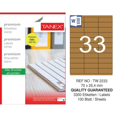 Tanex TW-2233 70x25,4 mm Kraft Etiket 100 Lü Paket