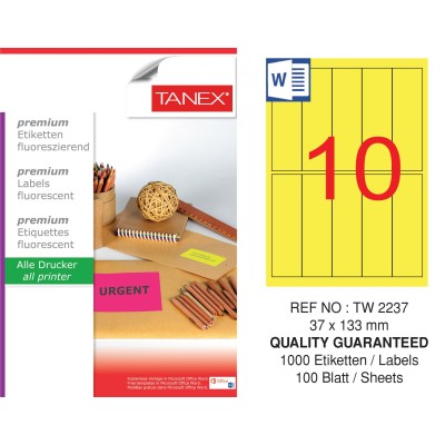 Tanex TW-2237 37x133 mm Sarı Floresan Laser Etiket 100 Lü