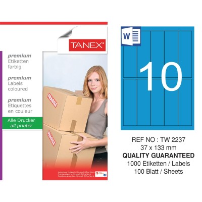 Tanex TW-2237 37x133mm Mavi Pastel Laser Etiket 100 Lü