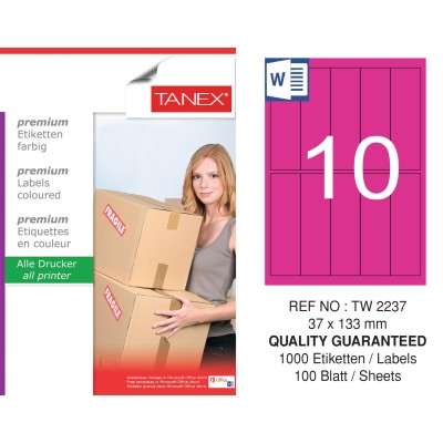 Tanex TW-2237 37x133mm Pembe Pastel Laser Etiket 100 Lü