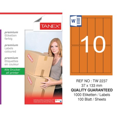 Tanex TW-2237 37x133mm Turuncu Pastel Laser Etiket 100 Lü