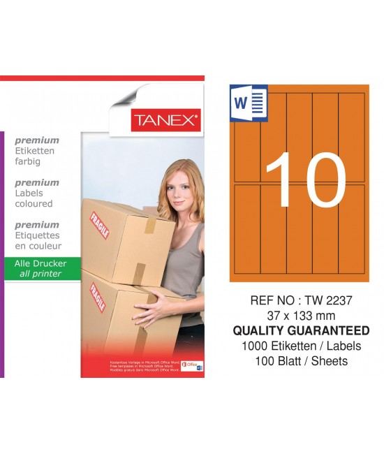 Tanex TW-2237 37x133mm Turuncu Pastel Laser Etiket 100 Lü
