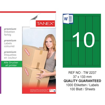 Tanex TW-2237 37x133mm Yeşil Pastel Laser Etiket 100 Lü