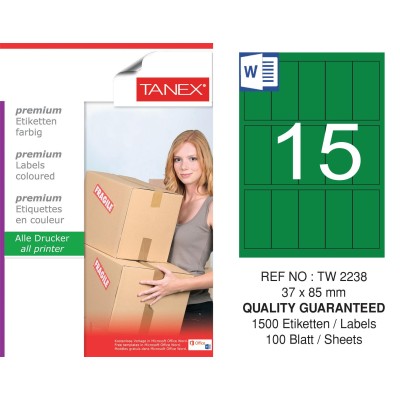 Tanex TW-2238 37x85mm Yeşil Pastel Laser Etiket 100 Lü