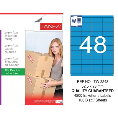 Tanex TW-2248 52,5x23mm Mavi Pastel Laser Etiket 100 Lü