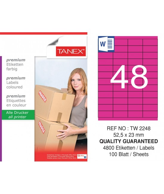 Tanex TW-2248 52.5x23mm Pembe Pastel Laser Etiket 100 Lü