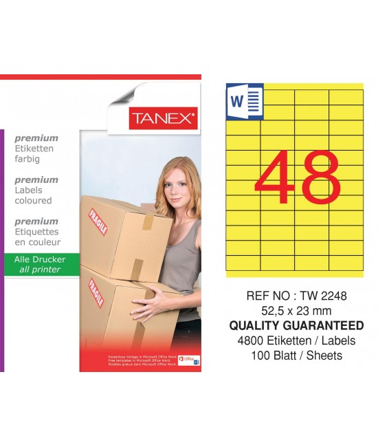 Tanex TW-2248 52,5x23mm Sarı Pastel Laser Etiket 100 Lü Paket
