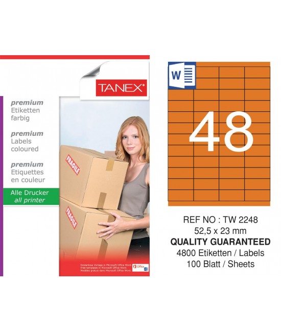 Tanex TW-2248 52,5x23mm Turuncu Pastel Laser Etiket 100 Lü