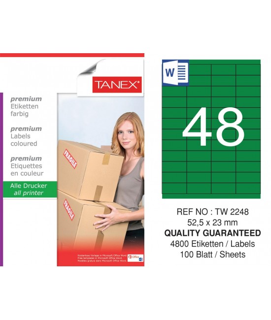 Tanex TW-2248 52,5x23mm Yeşil Pastel Laser Etiket 100 Lü