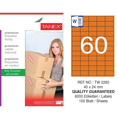 Tanex TW-2260 40x24mm Turuncu Pastel Laser Etiket 100 Lü