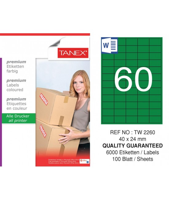Tanex TW-2260 40x24mm Yeşil Pastel Laser Etiket 100 Lü