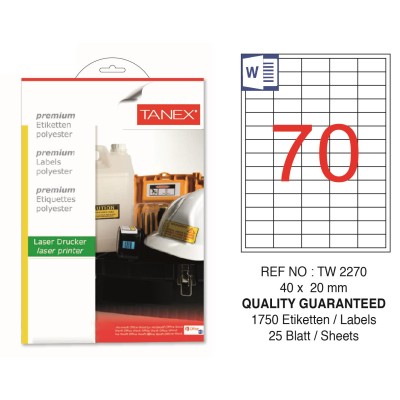 Tanex TW-2270 40x20mm Polyester Etiket 25 Li