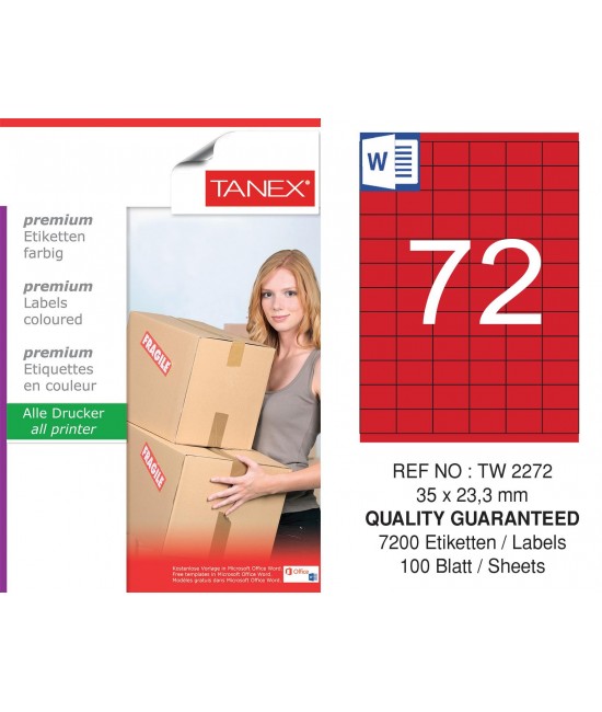 Tanex TW-2272 35x23,3mm Kırmızı Pastel Laser Etiket 100 Lü