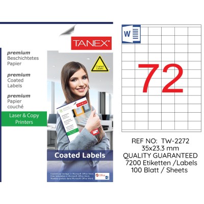 Tanex TW-2272 35x23.3mm Kuşe Lazer Etiket 100 Lü Paket