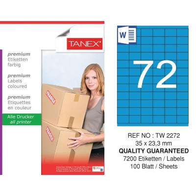 Tanex TW-2272 35x23,3mm Mavi Pastel Laser Etiket 100 Lü