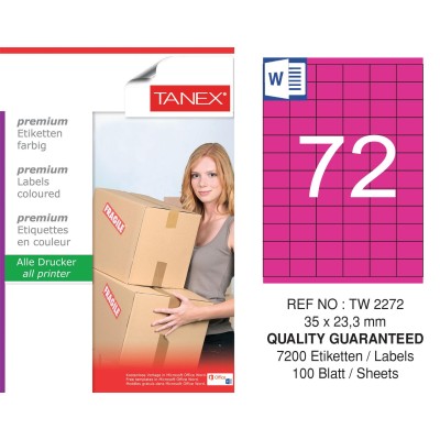 Tanex TW-2272 35x23.3mm Pembe Pastel Laser Etiket 100 Lü