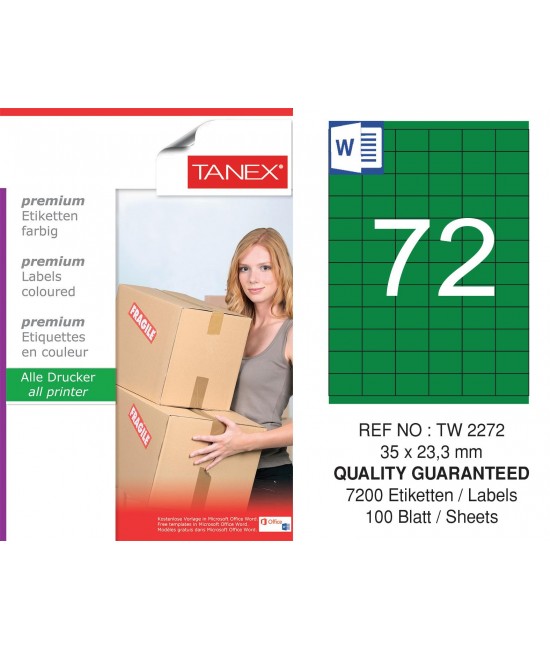 Tanex TW-2272 35x23,3mm Yeşil Pastel Laser Etiket 100 Lü