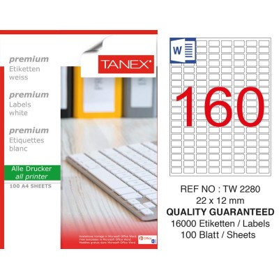 Tanex TW-2280 22x12 mm Sökülebilir Etiket 100 Lü