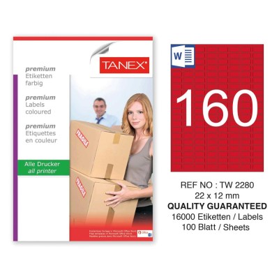 Tanex TW-2280 22x12mm Kırmızı Pastel Laser Etiket 100 Lü