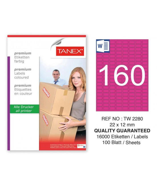Tanex TW-2280 22x12mm Pembe Pastel Laser Etiket 100 Lü