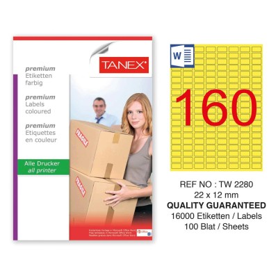 Tanex TW-2280 22x12mm Sarı Pastel Laser Etiket 100 Lü Paket