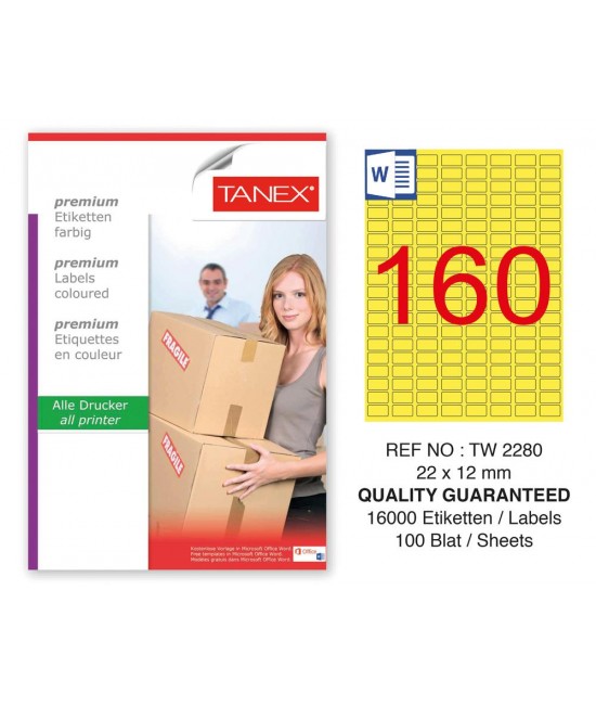 Tanex TW-2280 22x12mm Sarı Pastel Laser Etiket 100 Lü Paket