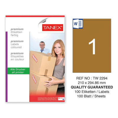 Tanex TW-2294 210x294,86 mm Kraft Etiket 100 Lü Paket