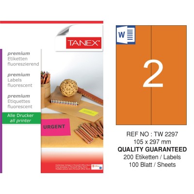 Tanex Tw-2297 105x297 mm Flo Turuncu Laser Etiket