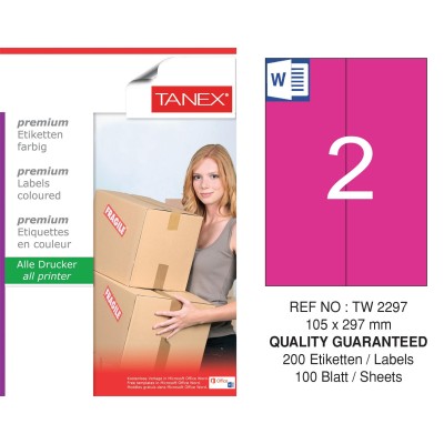 Tanex TW-2297 105x297mm Pembe Pastel Laser Etiket 100 Lü