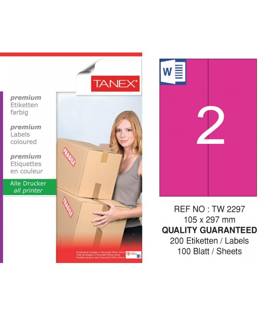 Tanex TW-2297 105x297mm Pembe Pastel Laser Etiket 100 Lü