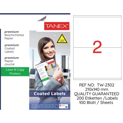 Tanex TW-2302 210x140mm Kuşe Lazer Etiket 100 Lü Paket