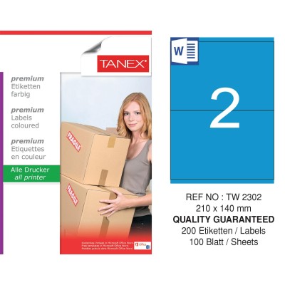 Tanex TW-2302 210x140mm Mavi Pastel Laser Etiket 100 Lü