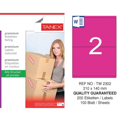 Tanex TW-2302 210x140mm Pembe Pastel Laser Etiket 100 Lü