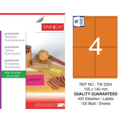 Tanex Tw-2304 105x140 mm Flo Turuncu Laser Etiket