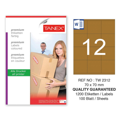 Tanex TW-2312 70x70 mm Kraft Etiket 100 Lü Paket