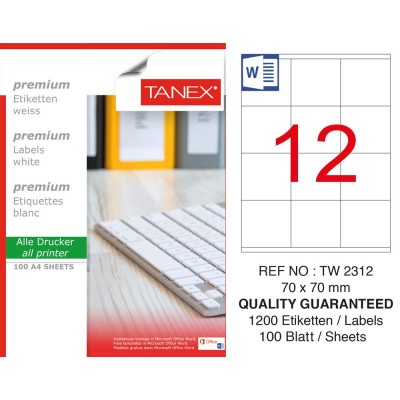 Tanex  TW-2312 Laser Etiket 70 x 70 mm