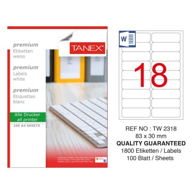 Tanex TW-2318 83x30 mm Sökülebilir Etiket 100 Lü