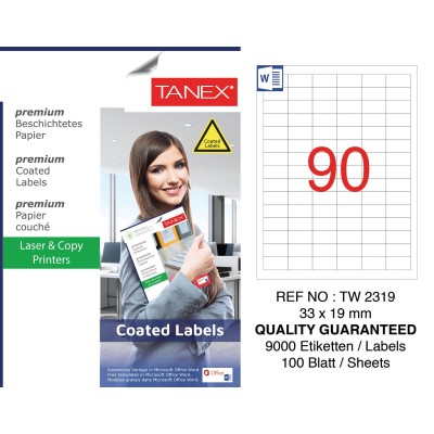 Tanex TW-2319 33x19mm Kuşe Lazer Etiket 100 Lü Paket