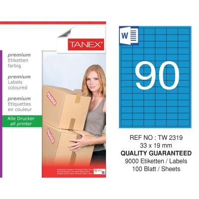 Tanex TW-2319 33x19mm Mavi Pastel Laser Etiket 100 Lü