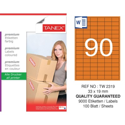 Tanex TW-2319 33x19mm Turuncu Pastel Laser Etiket 100 Lü