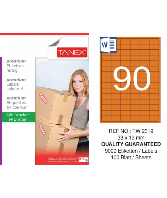 Tanex TW-2319 33x19mm Turuncu Pastel Laser Etiket 100 Lü