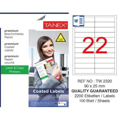 Tanex TW-2320 90x25mm Kuşe Lazer Etiket 100 Lü Paket