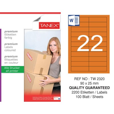 Tanex TW-2320 90x25mm Turuncu Pastel Laser Etiket 100 Lü